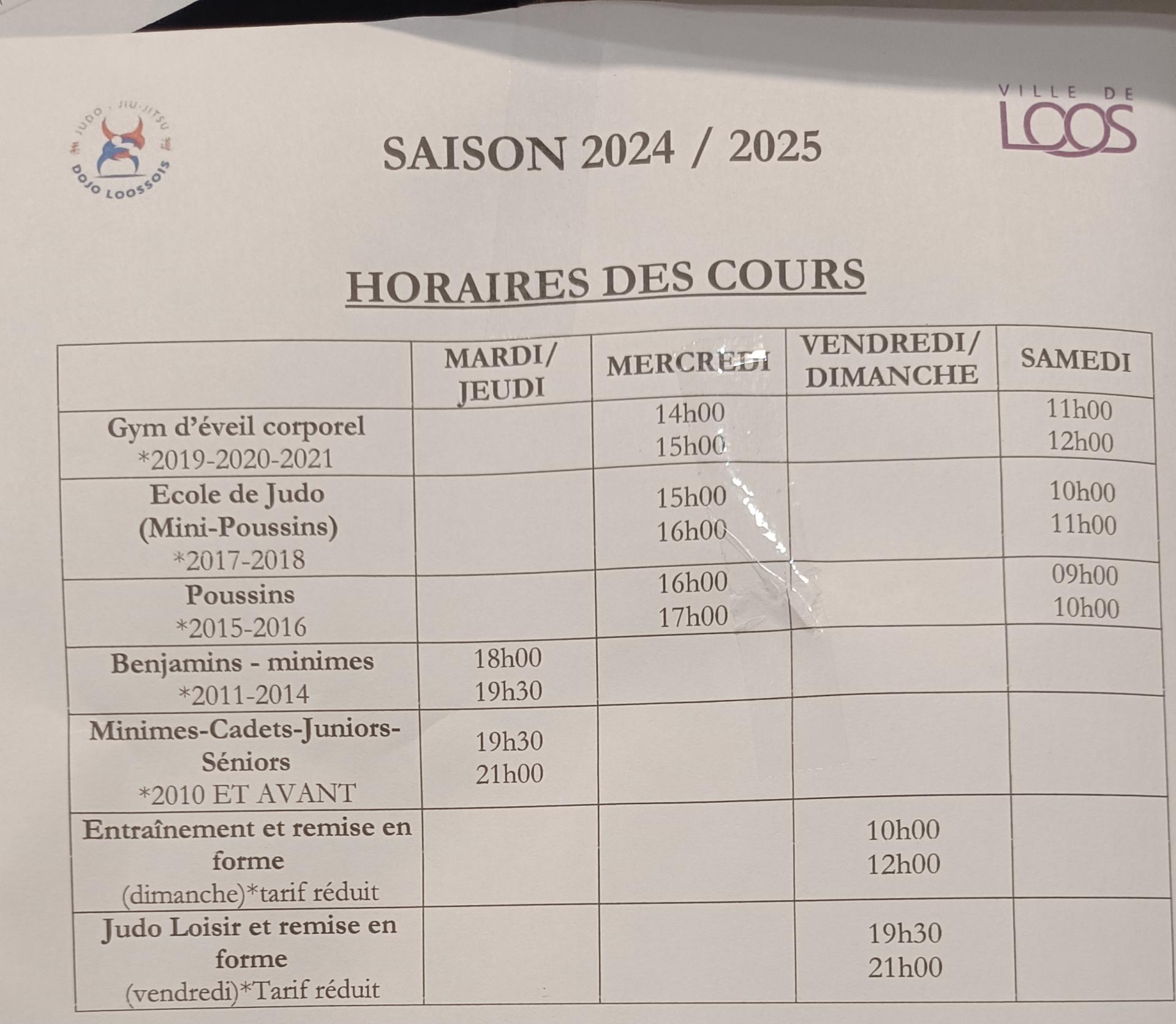 Horaires de cours loos